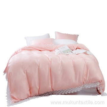 Pink 100% viscose rayon lace bedding sets